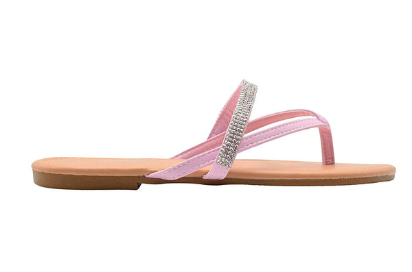 Via Rosa Ladies Fashion Sandals Thong Slip On Flats with Rhinestone