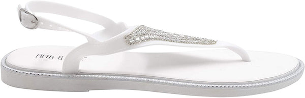 Fifth & Luxe Women's Slip-On PCU Thong Sandals with Rhinestone Upper, Open-Toe Flat Fashion Summer Shoes
