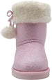 kensie Toddler Girlsâ€™ Little Kid Slip On Mid Calf Shimmer Winter Boots with Faux Fur Cuff and Pom Poms