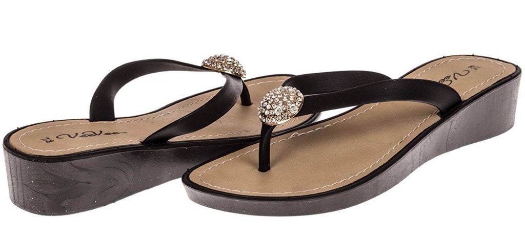 VeeVee Ladies Wedge Flip Flop With Charm - Black Size 5 / 6