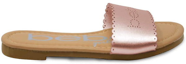 bebe Girls Big Kid Scalloped Edge Metallic Slide Sandal with Pearlized PU Upper - Fashion Summer Flat Shoes