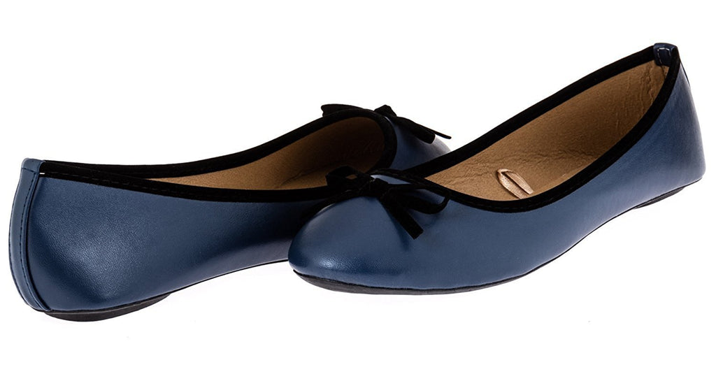 Chatties Ladies Ballet Flat with Microsuede Bow (Navy/Black), Size 11