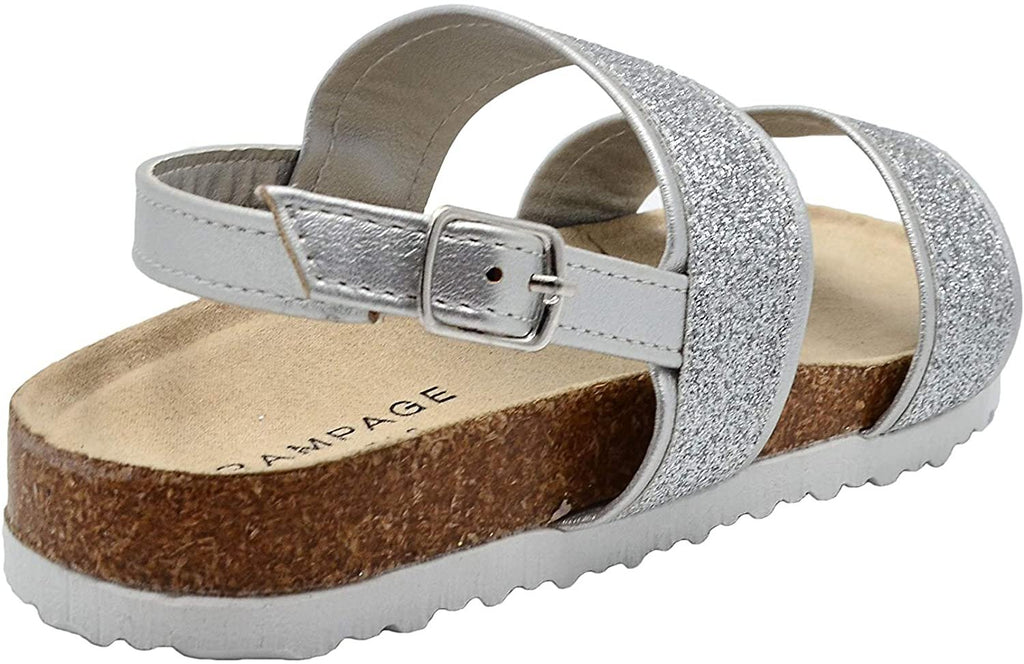 Rampage Girls Big Kid Glitter Footbed Slide Sandal with Back Strap - Fashion Summer Shoes