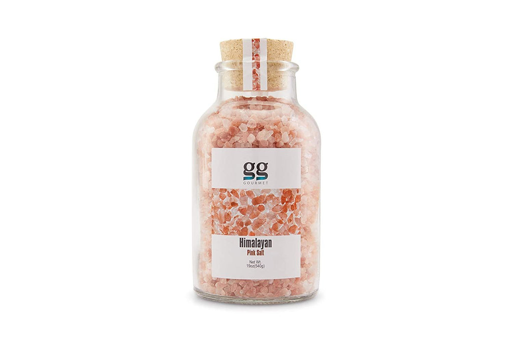 GG Gourmet Himalayan Pink Salt Glass Jar w/ Cork Lid | Coarse Grain, 100% Natural | Refillable Container | Ideal for Food Seasoning, Flavoring, Grilling, Cooking, and Baking | 18.9 Ounces