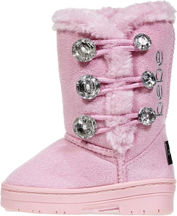 bebe Toddler Girls Winter Boots with Rhinestones Buttons Slip-On Mid-Calf Fashion Shoes