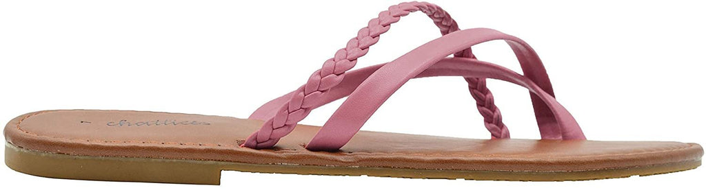 Chatties Ladies Fashion Sandals Smooth Pu Thong Slip On Flats with Braid Detail