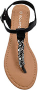 Gold Toe Women’s Braided Rhinestone T-Strap Sandal with Back Straps - Open Toe Fashion Bling Summer Slide Shoe