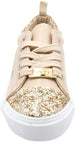 bebe Girl's Glitter Sneakers with Lace-Up and Logo, Slip-On Sparkly Fashion Shoes