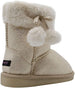 kensie Toddler Girlsâ€™ Little Kid Slip On Mid Calf Shimmer Winter Boots with Faux Fur Cuff and Pom Poms
