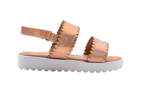 bebe Toddler Girls Fashion Sandals Holographic Slingback Flats with Scalloped Edges