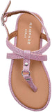 Rampage Girls Big Kid Lurex Thong Strappy Slide Sandal with Studs - Fashion Summer Flat Shoes