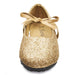 Sara Z Kids Toddlers Girls Glitter Ballet Flat Slip On Shoes With Elastic Strap and Bow Gold Size 11