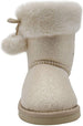 kensie Toddler Girlsâ€™ Little Kid Slip On Mid Calf Shimmer Winter Boots with Faux Fur Cuff and Pom Poms