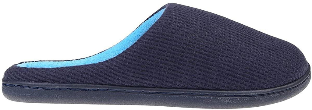 Xertia Men's Waffle Knit Slipper With Contrast Jersey Lining And Memory Foam Insoles Easy Slip-On Shoes