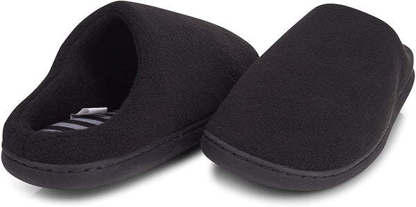 Gold Toe Men’s Fleece Scuff Slippers with Striped Memory Foam Insole, Warm Comfortable Plush Slip-On Mule Slides for Home