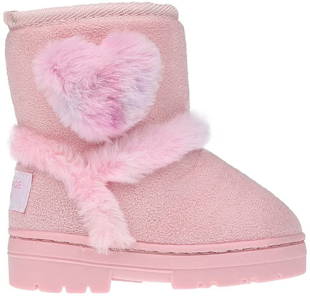 Rampage Girl's Warm Microsuede Winter Boot With Cute Faux Fur Heart And Trim Design