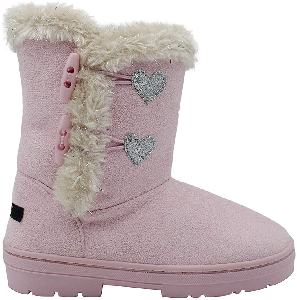 kensie Toddler Girls’ Little Kid Slip On Mid Calf Microsuede Warm Winter Boots with Glitter Hearts and Lurex Faux Fur Trims