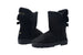 bebe Girls Big Kid Mid Calf Easy Pull-On Suede Winter Boots Embellished with Fur Cuff and Back Bow