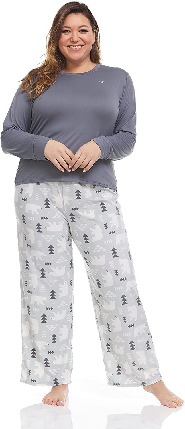 Women's Cozy and Soft Long Sleeve Top with Pants, 2-Piece Pajama Set F –  Trendilize