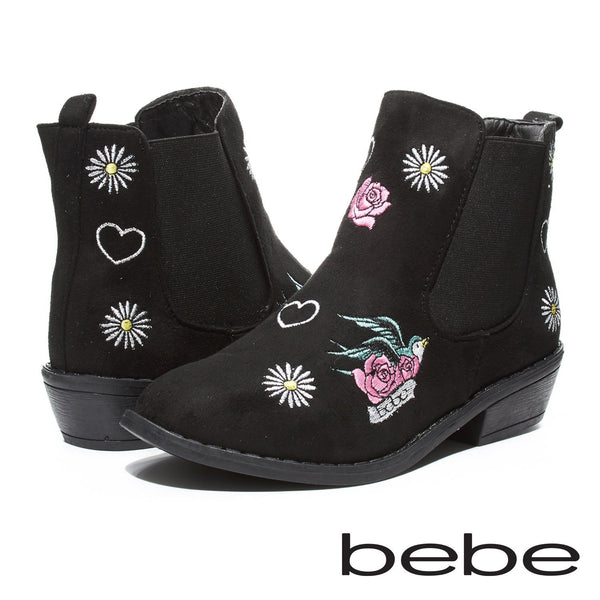 bebe Girls Microsuede Booties with Embroidries