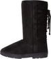 Chatties Chatz Womens Slip On High 11" Microsuede Winter Boots with Lace Up Back and Tassel Bow