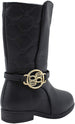 bebe Toddler Girls’ Little Kid Slip On Tall High Boots with Logo Medallion