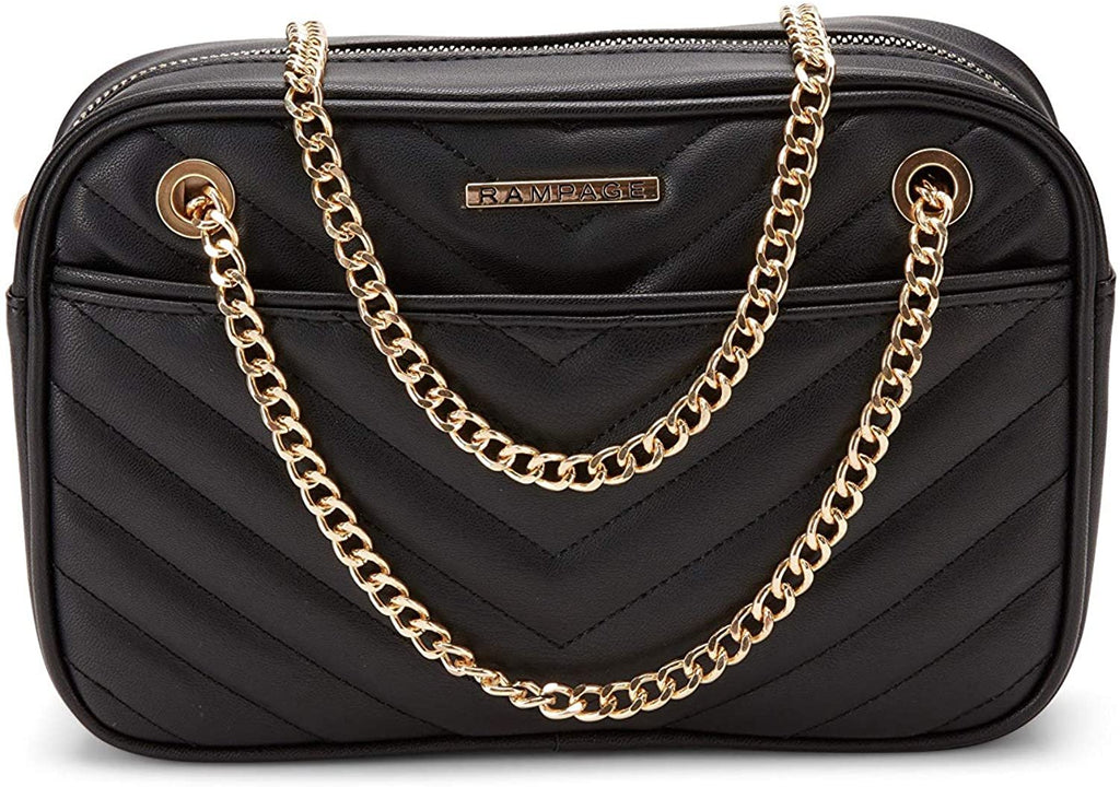 Women’s Chevron Quilted Camera Crossbody Bag with Chain Strap