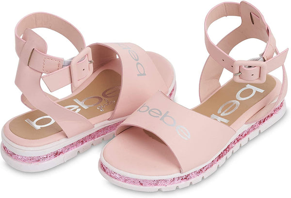 bebe Girls Big Kid Flatform Sandal with Chunky Glitter Sole and Ankle Strap Open Toe Fashion Summer Bling Shoes