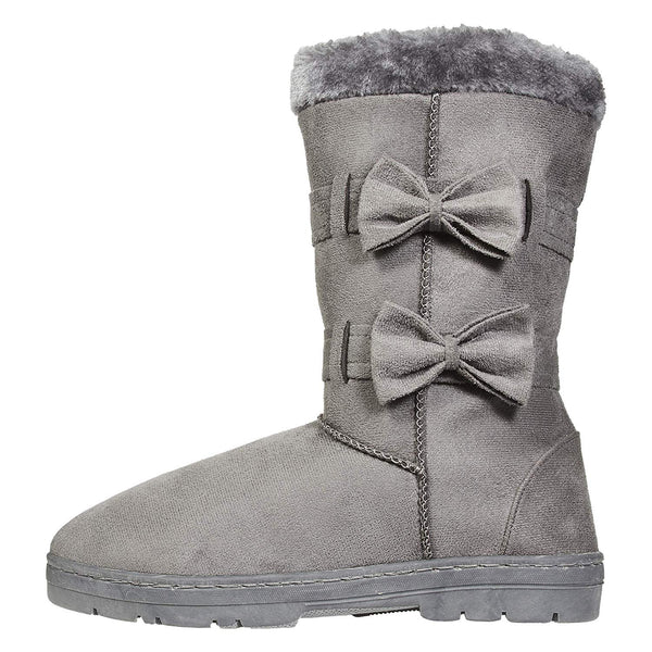 Chatties Chatz Womens Slip On Mid High Microsuede Winter Boots with Bows and Faux Fur Trim