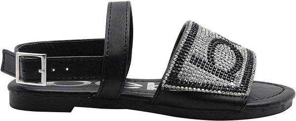 bebe Girls' Big Kid Slip-On Rhinestone Strap Sandals, Open-Toe Flat Fashion Summer Shoes