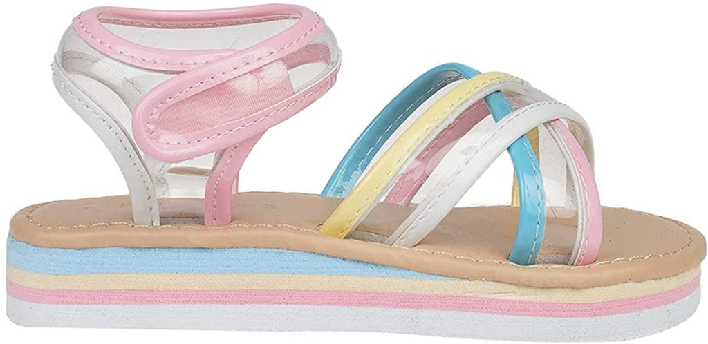 Girl's Strappy Open-Toe Ankle Strap Flat Sandals with Clear Vinyl Straps