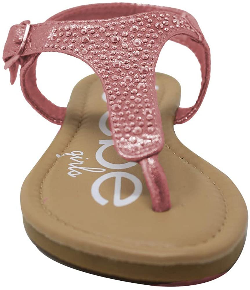 bebe Girls Big Kid Metallic Rhinestone Thong Slide Sandal with Adjustable Back Strap - Fashion Summer Bling Shoes