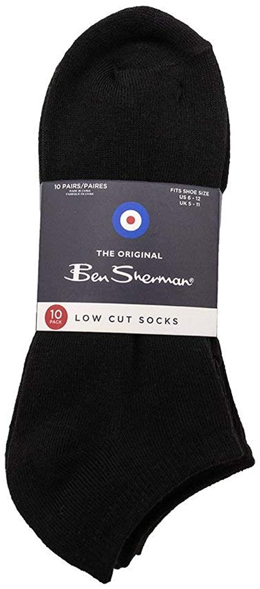 Ben Sherman Menâ€™s 10-Pack Low Cut Solid Socks - Logo Bottom Print, Ribbed Trim