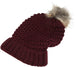 NYC Underground Soft Purl Knit Beanie Hat with Faux Fuzzy Fur Pom Warm Chunky Fall Winter Slouchy Lined Skull Cap Cuff