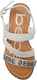 bebe Girls' Big Kid Slip-On Glitter Strappy Sandals with Rhinestone Logo, Open-Toe Flat Fashion Summer Shoes