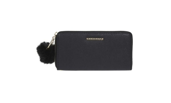RAMAPGE Single Zip Around Wallet with Pom and Removable Wristlet