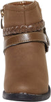 bebe Girls Ankle Distressed Boots Buckle with Braided Strap Side Zipper Fashion Shoes
