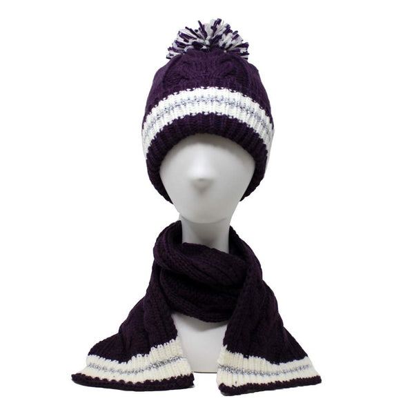 BCBG Girls Little Kid 2 Piece Slouchy Chunky Cable Knit Beanie Cap and Matching Neck Scarf Set