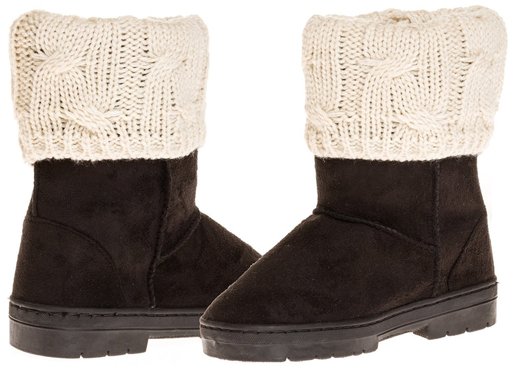 Sara Z Girl's Suede Lug Sole Winter Boot With Fold-Over Sweater Cuff (Black), Size 13-1