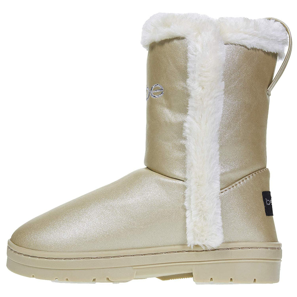 bebe Girls Pearlized PU Winter Boots with Faux Fur Trims Casual Dress Shoes