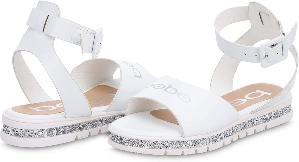 bebe Girls Big Kid Flatform Sandal with Chunky Glitter Sole and Ankle Strap Open Toe Fashion Summer Bling Shoes