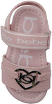 bebe Toddler Girls' Little Kid Slip-On Strappy Sandals with Logo and Back Strap, Open-Toe Flat Fashion Summer Shoes