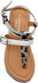 Rampage Girls Big Kid Leopard Print T-Strap Thong Slide Sandal with Adjustable Back Strap - Fashion Summer Flat Shoes