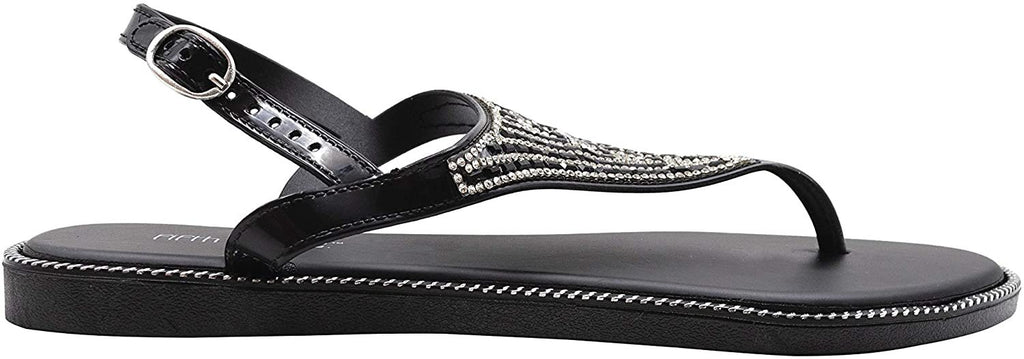 Fifth & Luxe Women's Slip-On PCU Thong Sandals with Rhinestone Upper, Open-Toe Flat Fashion Summer Shoes