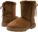 Chatties Chatz Womens Slip On Mid Calf 8" Microsuede Winter Boots with Faux Fur Trims and Lace Up Back
