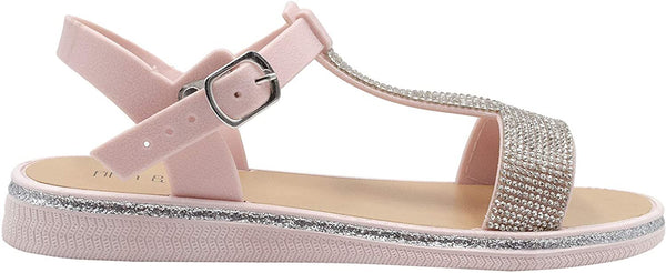 Fifth & Luxe Women's Slip-On PCU Sandals with Rhinestone Straps, Open-Toe Flat Fashion Summer Shoes