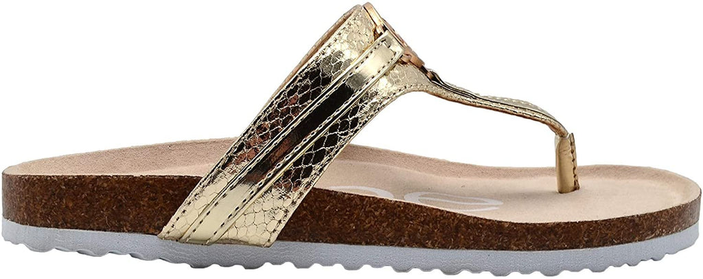 bebe Girls Big Kid Glitter Snake Print Footbed Slide Sandal with Metallic Strap - Fashion Summer Shoes
