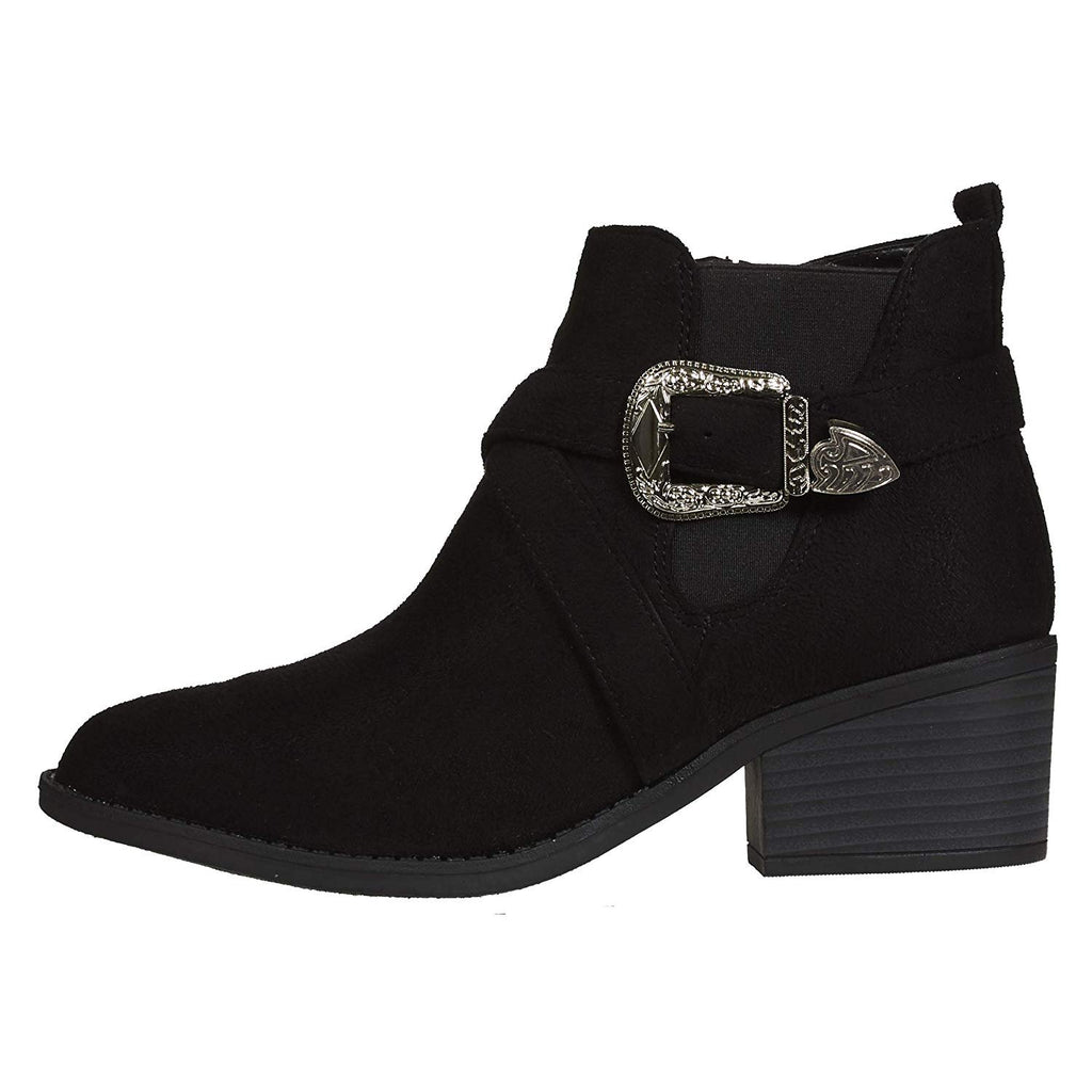 Via Rosa Women's Microsuede Chelsea Boots Western Buckle Slip-On Fashion Shoes