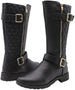 Via Rosa Womens Slip On Tall Winter Boots with Quilted Back, Side Zipper and Buckle Straps