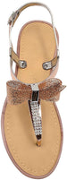 Via Rosa Womenâ€™s Metallic T-Strap Sandal with Rhinestones, Bow and Adjustable Back Strap - Fashion Bling Summer Shoes